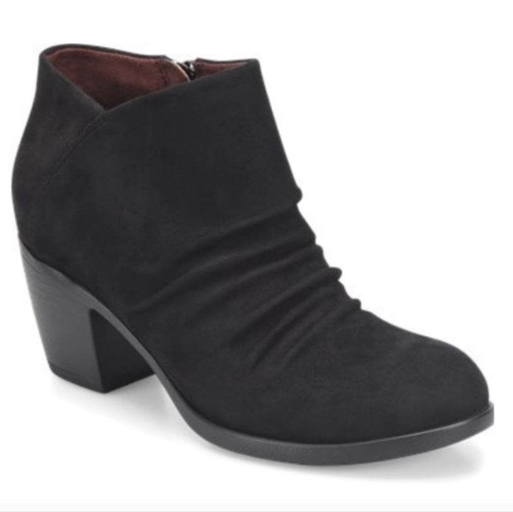 BOC Lorelei Booties Faux Suede Ruched Fabric Side Zip Block Heel Black size 6.5